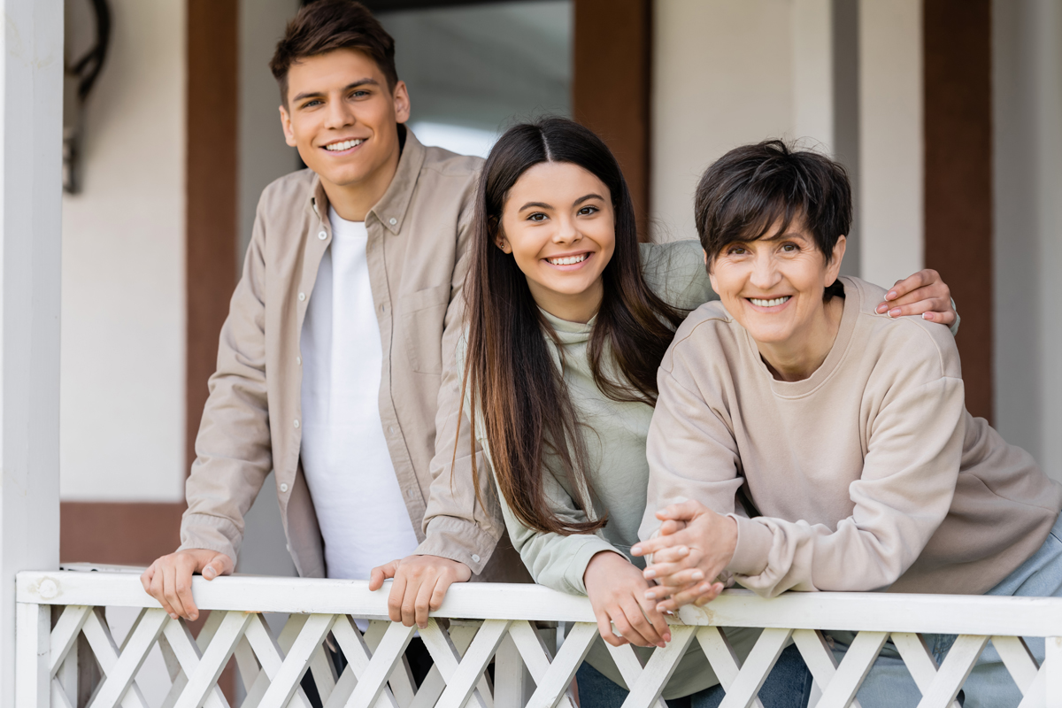 parents day celebration, middle aged woman hugging with cheerful